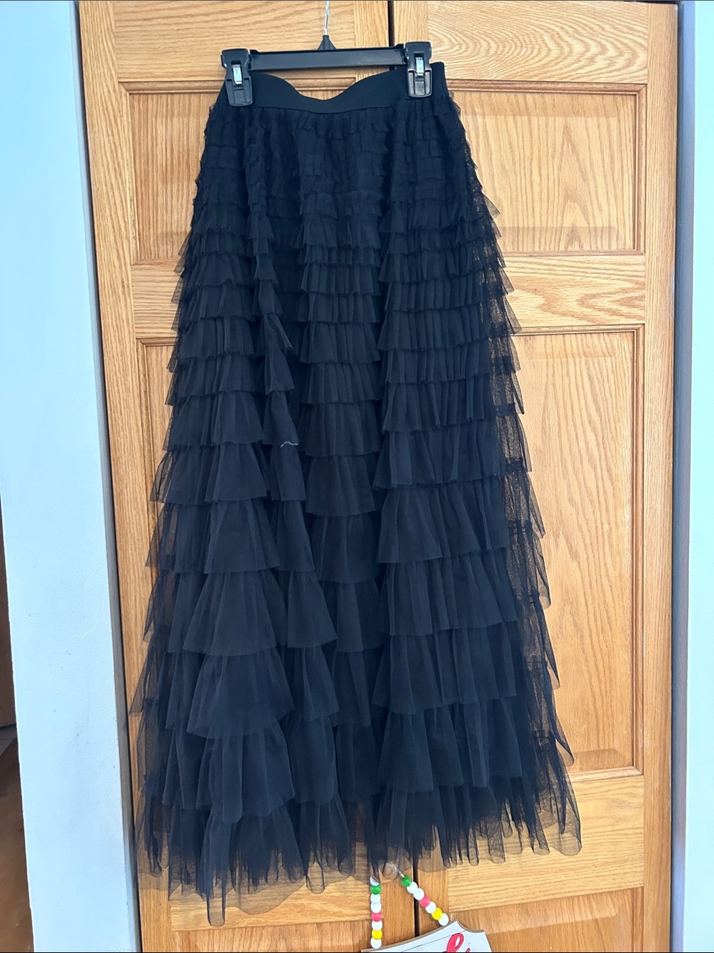 Black Tiered Ruffle Tulle Midi Skirt